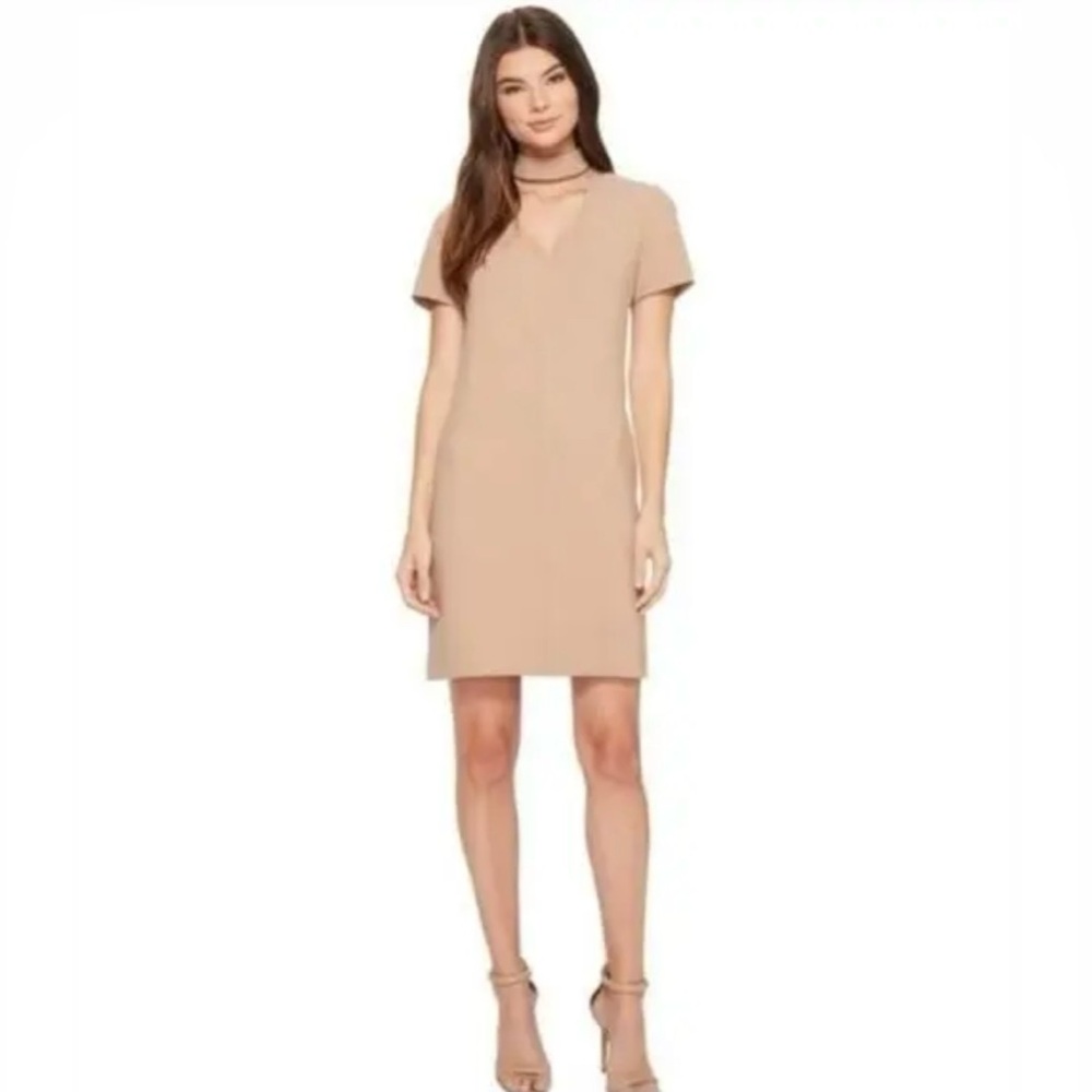 Trina Turk “silver” Neutral Choker Cut Out Shift Mini Dress Size 6